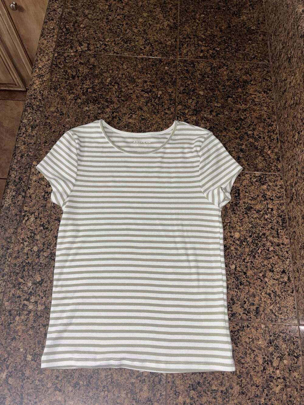 American Eagle Striped Ribbed Short Sleeve T-Shirt Size S